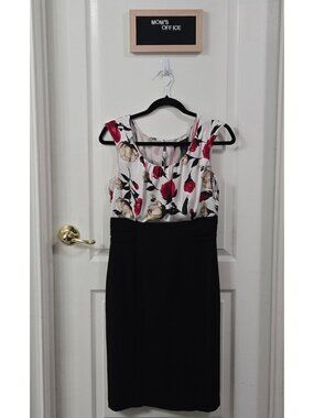 White House|Black Market Floral Top Black Skirt Sheath Dress Womens Sz 6